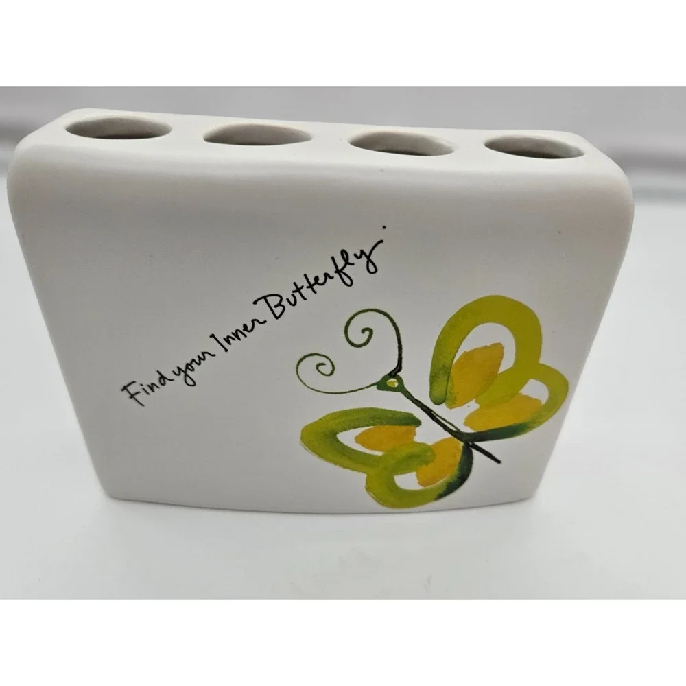 Creative Bath Products Flutterby‎ Toothbrush Holder White Yellow Butterfly